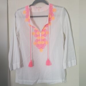 Lilly Pulitzer White Tunic with Pink and Yellow Embroidery